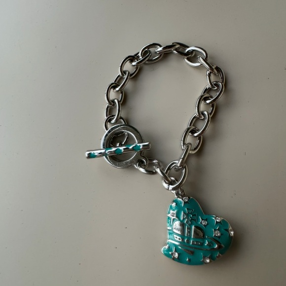 Vivienne Westwood turquoise and silver chain bracelet with heart charm - Picture 2 of 6